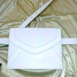 INC Envelope Belt Bag Fanny Pack Sling Back Crossbody White Leather